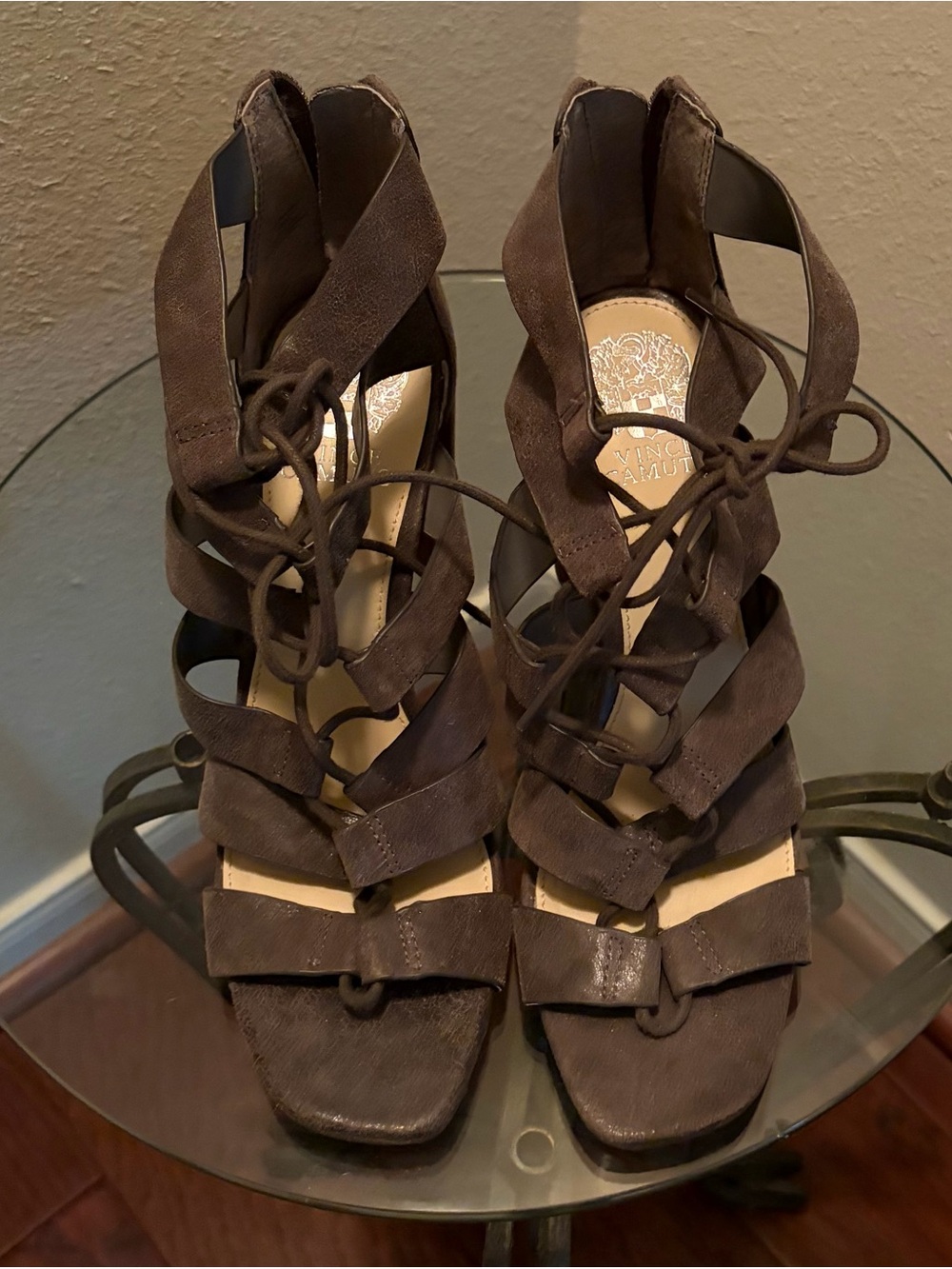 Vince Camuto Brown Lace Up Block Heel Sandals Gladiator Heels Size 9